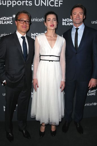 Charlotte Casiraghi avec Nicolas Baretzki et Hugh Jackman à New York, le 3 avril 2017