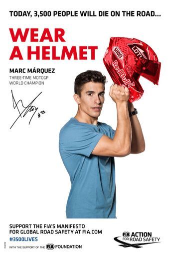 Marc Marquez pour la campagne pour la sécurité routière lancée le 10 mars à Paris par la FIA (Fédération internationale de l’automobile) et JC Decaux