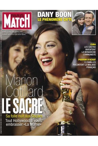 En Une de Paris Match "Le sacre de Marion Cotillard", février 2008