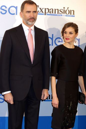 La reine Letizia et le roi Felipe VI d'Espagne aux 30 ans du journal Expansion à Madrid, le 7 février 2017