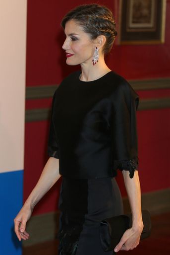 La reine Letizia d'Espagne à l'hôtel Westin Palace à Madrid, le 7 février 2017
