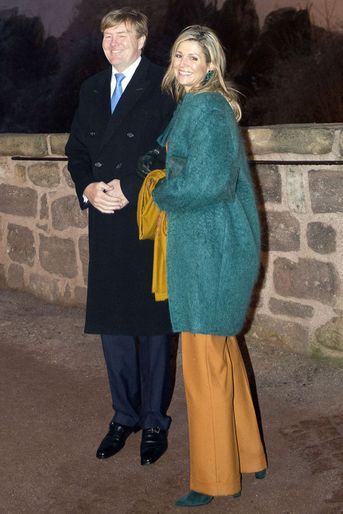 La reine Maxima des Pays-Bas avec un manteau Natan en Allemagne le 7 février 2017