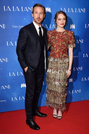 Ryan Gosling et Emma Stone lors de l&#039;avant-première de &quot;La La Land&quot; à Paris.