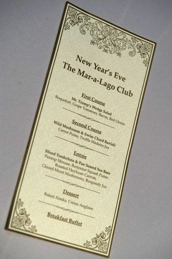 Le menu de la soirée du Nouvel An, le 31 décembre 2016 à Mar-a-Lago.