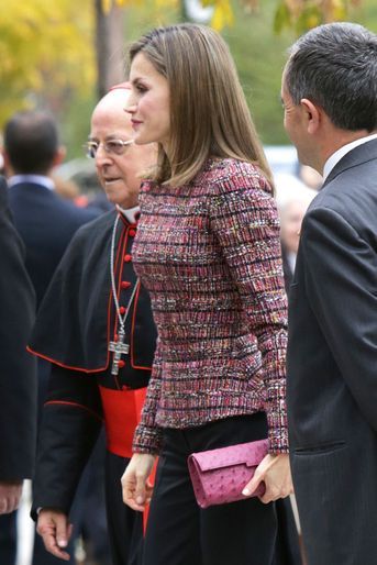 La reine Letizia d'Espagne au siège de la Conférence épiscopale espagnole à Madrid, le 22 novembre 2016