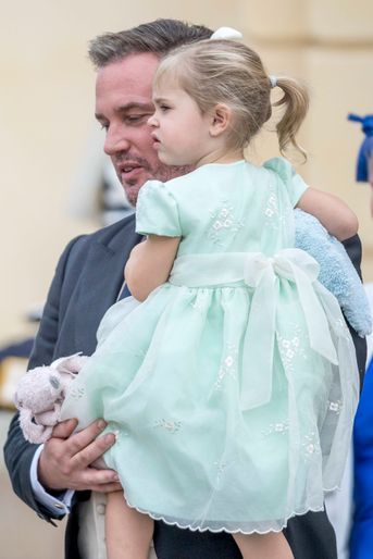 La princesse Leonore de Suède avec son père Christopher O'Neill à Stockholm, le 9 septembre 2016