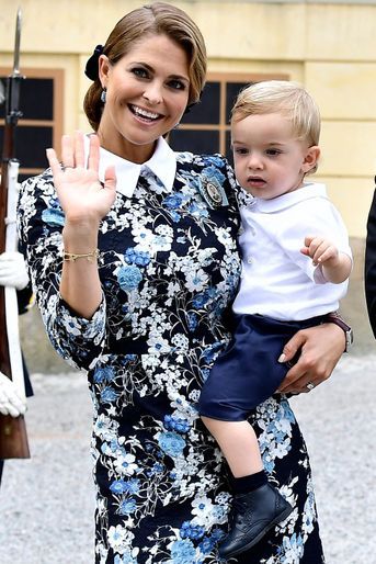 Le prince Oscar de Suède avec la princesse Madeleine à Stockholm, le 9 septembre 2016