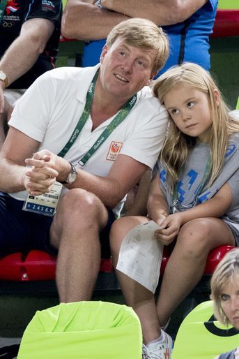 Le roi Willem-Alexander des Pays-Bas avec sa fille Ariane aux JO de Rio, le 15 août 2016