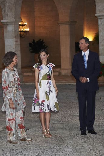 La reine Letizia et le roi Felipe VI d'Espagne avec l'ancienne reine Sofia à Palma de Majorque, le 7 août 2016