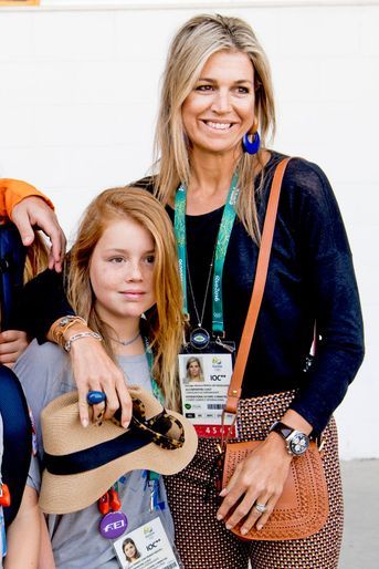 La reine Maxima des Pays-Bas, avec sa fille Alexia, aux JO de Rio, le 17 août 2016