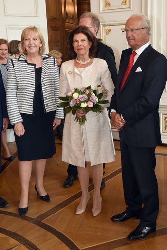 La reine Silvia et le roi Carl XVI Gustaf de Suède à Aix-la-Chapelle, le 11 juillet 2016