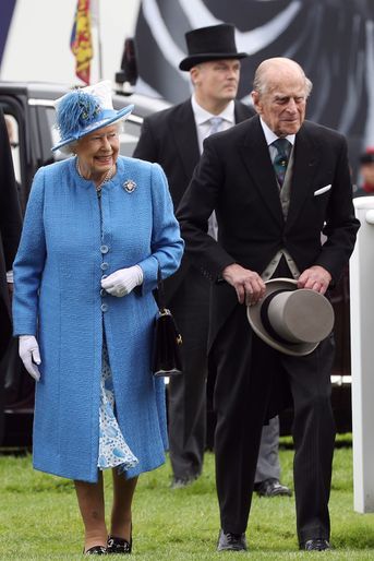 La reine Elizabeth II avec le prince Philip au Derby d&#039;Epsom, le 4 juin 2016