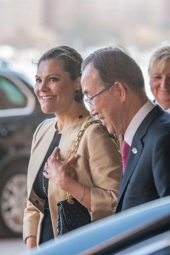 La princesse Victoria de Suède avec Ban Ki-moon à Stockholm, le 30 mars 2016 
