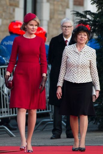 La reine Mathilde de Belgique avec Daniela Schadt à Eupen, le 10 mars 2016