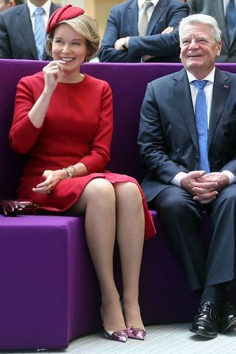 La reine Mathilde de Belgique avec Joachim Gauck à Seraing, le 10 mars 2016
