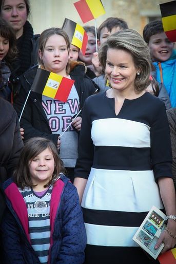 La reine Mathilde de Belgique à l&#039;école Saint-Joseph à Couvin, le 3 février 2016