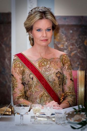 La reine Mathilde de Belgique au château de Laeken à Bruxelles, le 8 mars 2016