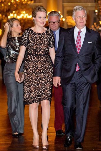 La reine Mathilde de Belgique, avec le roi Philippe, le 15 octobre 2014