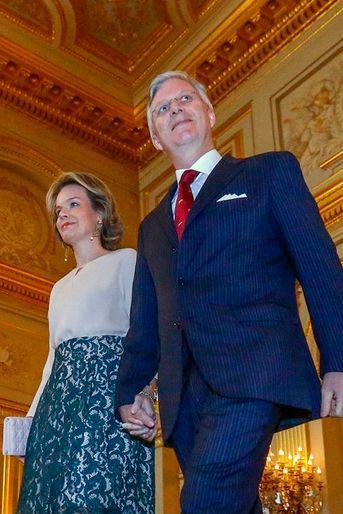 La reine Mathilde de Belgique, avec le roi Philippe, le 28 janvier 2016