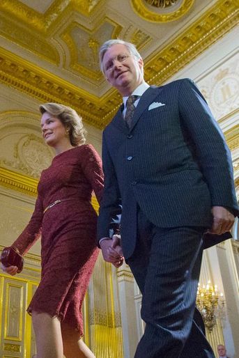 La reine Mathilde de Belgique, avec le roi Philippe, le 29 janvier 2015