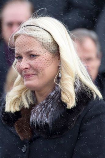 La princesse Mette-Marit de Norvège aux obsèques de Johan Martin Ferner, le 2 février 2015