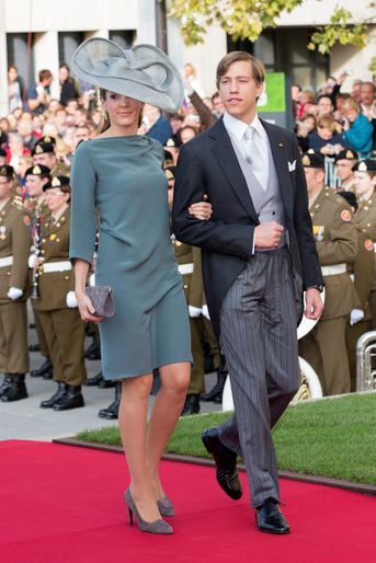 La princesse Tessy du Luxembourg, avec son époux le prince Louis au mariage de Guillaume et Stéphanie en 2012