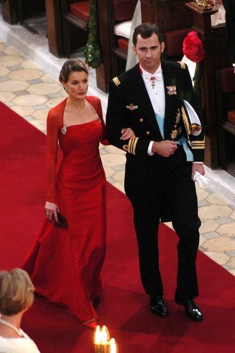 Le prince Felipe VI d'Espagne et sa fiancée Letizia Ortiz à Copenhague, le 14 mai 2004