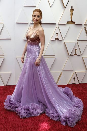 Jessica Chastain sur le tapis rouge des Oscars 2022.
