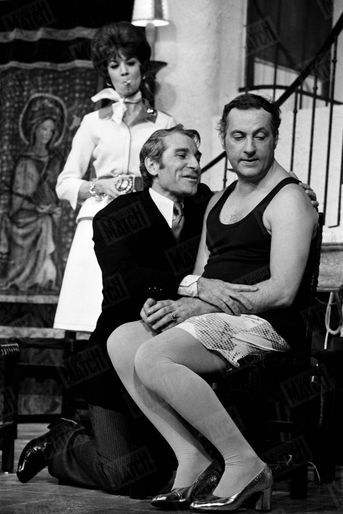 Poiret et Serrault dans «La cage aux folles », au Théâtre du Palais-Royal en février 1973
