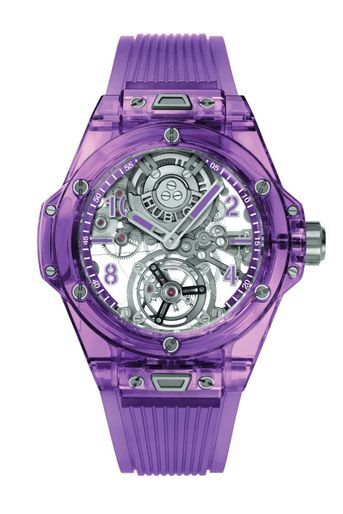 HUBLOT Un boîtier en saphir ultraviolet pour cette montre à tourbillon éditée à 50 exemplaires. 198 000 euros.