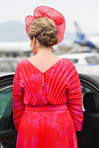 La reine des Belges Mathilde, de dos, à son arrivée à Athènes, le 2 mai 2022