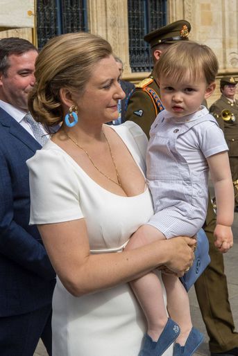 Le prince Charles de Luxembourg avec sa mère la princesse Stéphanie à Luxembourg, le 22 mai 2022