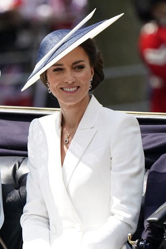 Kate Middleton lors de la parade Trooping The Colour célébrant le jubilé d'Elizabeth II, à Londres, le 2 juin 2022.