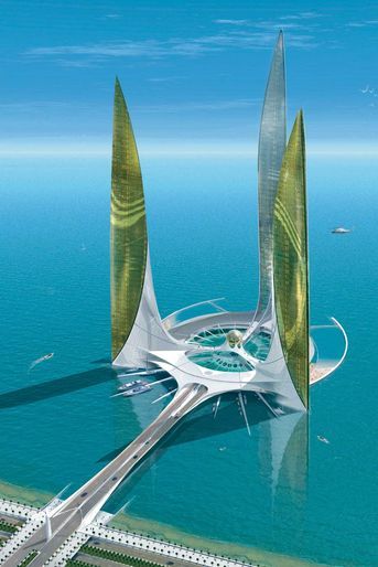«City in the Ocean », trois tours de 360 mètres de hauteur et un atoll artificiel. Un projet pour Dubaï. 