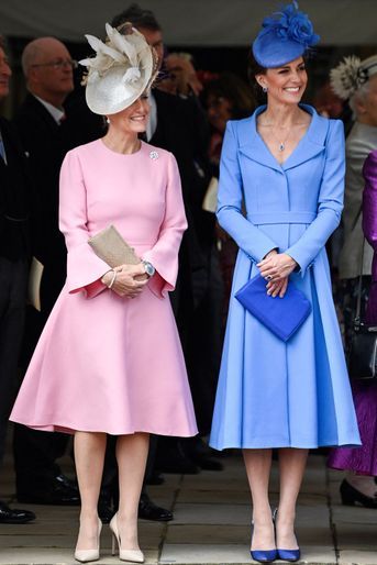 La comtesse Sophie de Wessex et Kate Middleton, duchesse de Cambridge, à Windsor lors de la cérémonie de l'ordre de la Jarretière, le 13 juin 2022