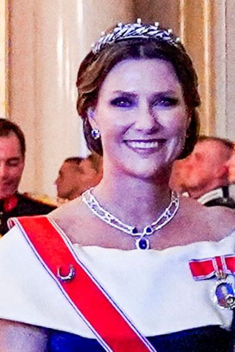 Le diadème de la princesse Märtha Louise de Norvège à Oslo, le 17 juin 2022 : la King Olav Tiara