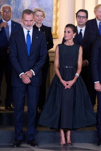 La reine Letizia et le roi Felipe VI d'Espagne au Palais royal à Madrid, le 28 juin 2022