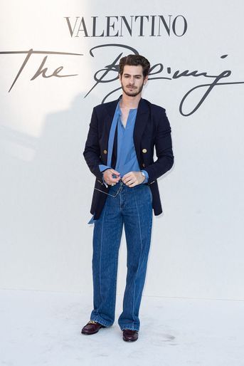 Andrew Garfield lors du défilé Valentino haute couture automne-hiver 2022-2023 à Rome, le 8 juillet 2022. 