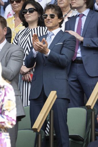 Tom Cruise dans les tribunes de Wimbledon lors de la finale dame du tournoi, à Londres, le 9 juillet 2022.