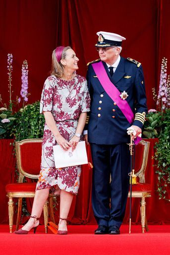 La princesse Claire et le prince Laurent de Belgique - La famille royale belge assiste à la parade lors de la fête nationale à Bruxelles, le 21 juillet 2022.