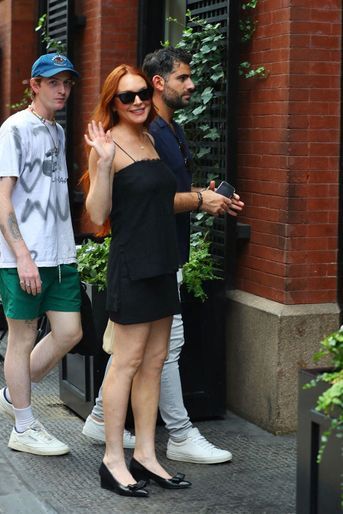 Lindsay Lohan et son mari Bader Shammas se rendent à leur hôtel à New York le 2 aout 2022.
