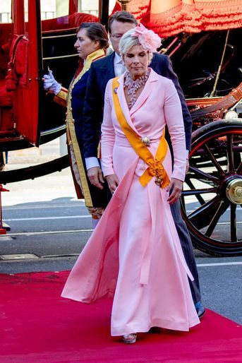 La princesse Laurentien des Pays-Bas dans une robe-manteau de Hardies Mode, à La Haye le 20 septembre 2022, jour du Prinsjesdag