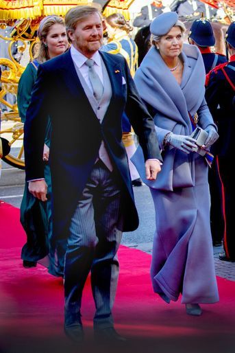 La reine Maxima des Pays-Bas dans une robe-manteau griffée Benchellal, à La Haye le 20 septembre 2022, jour du Prinsjesdag