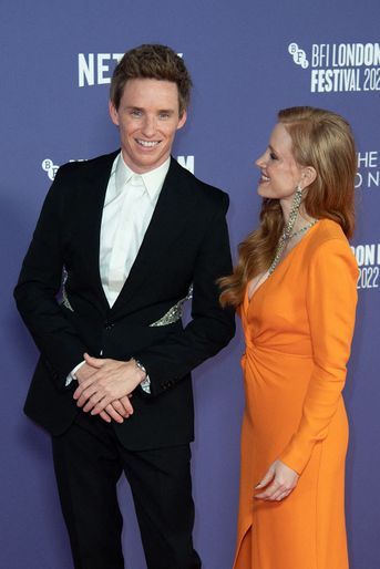 Jessica Chastain et Eddie Redmayne à l'avant-première de "The Good Nurse", lors du Festival du Film de Londres, le 10 octobre 2022.