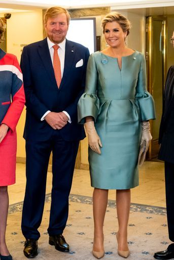 La reine Maxima des Pays-Bas dans une robe Natan à Stockholm, le 12 octobre 2022