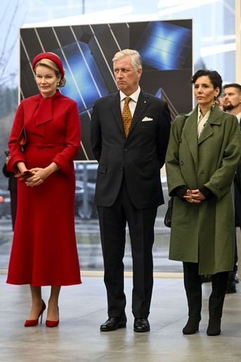 La reine des Belges Mathilde dans une robe Natan à Vilnius en Lituanie, le 25 octobre 2022