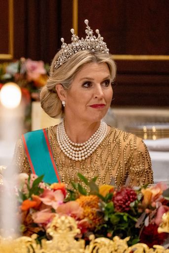 La reine Maxima  des Pays-Bas lors du banquet d'Etat pour le président italien et ss fille au Palais royal à Amsterdam, le 9 novembre 2022