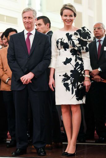 La reine des Belges Mathilde dans une robe Natan en Inde, le 19 octobre 2015