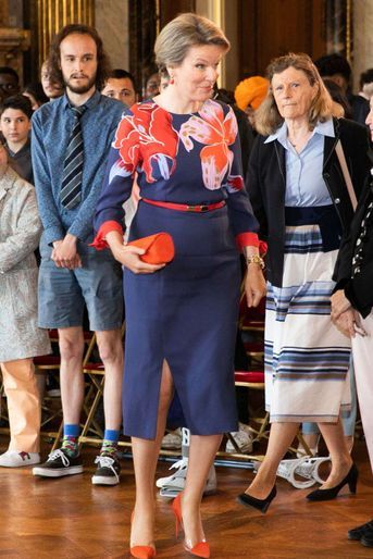 La reine des Belges Mathilde dans une robe Etro à Bruxelles, le 12 mai 2022