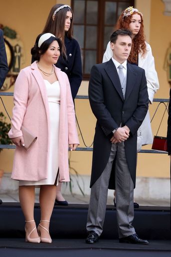 Marie Chevallier et Louis Ducruet lors des célébrations de la Fête nationale monégasque, samedi 19 novembre 2022. 